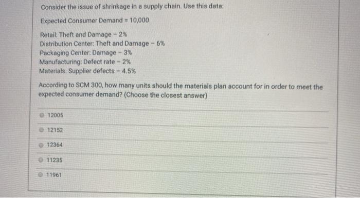 Consider the issue of shrinkage in a supply