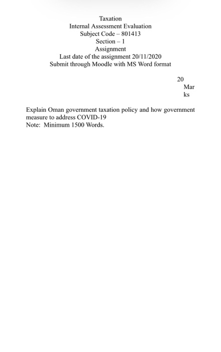 Taxation Internal Assessment Evaluation Subject