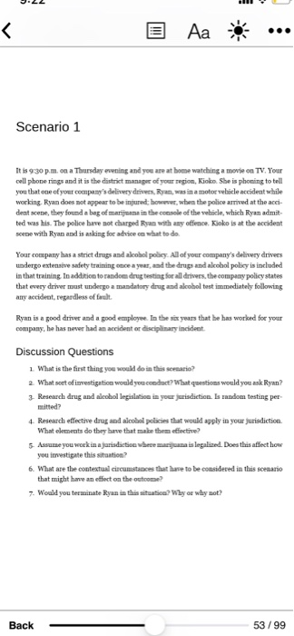 9-L2 < Aa Scenario 1 It is 930p.m. on a Thursday