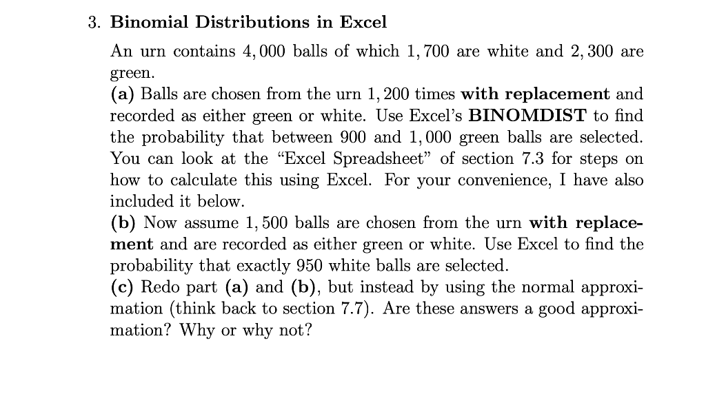 3. Binomial Distributions in Excel An urn