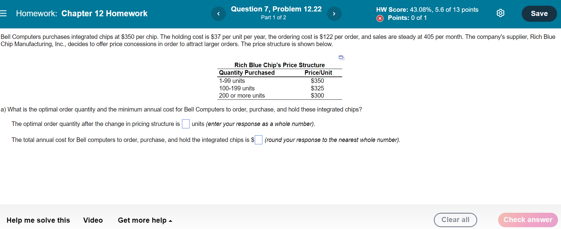 = Homework: Chapter 12 Homework Question 7,