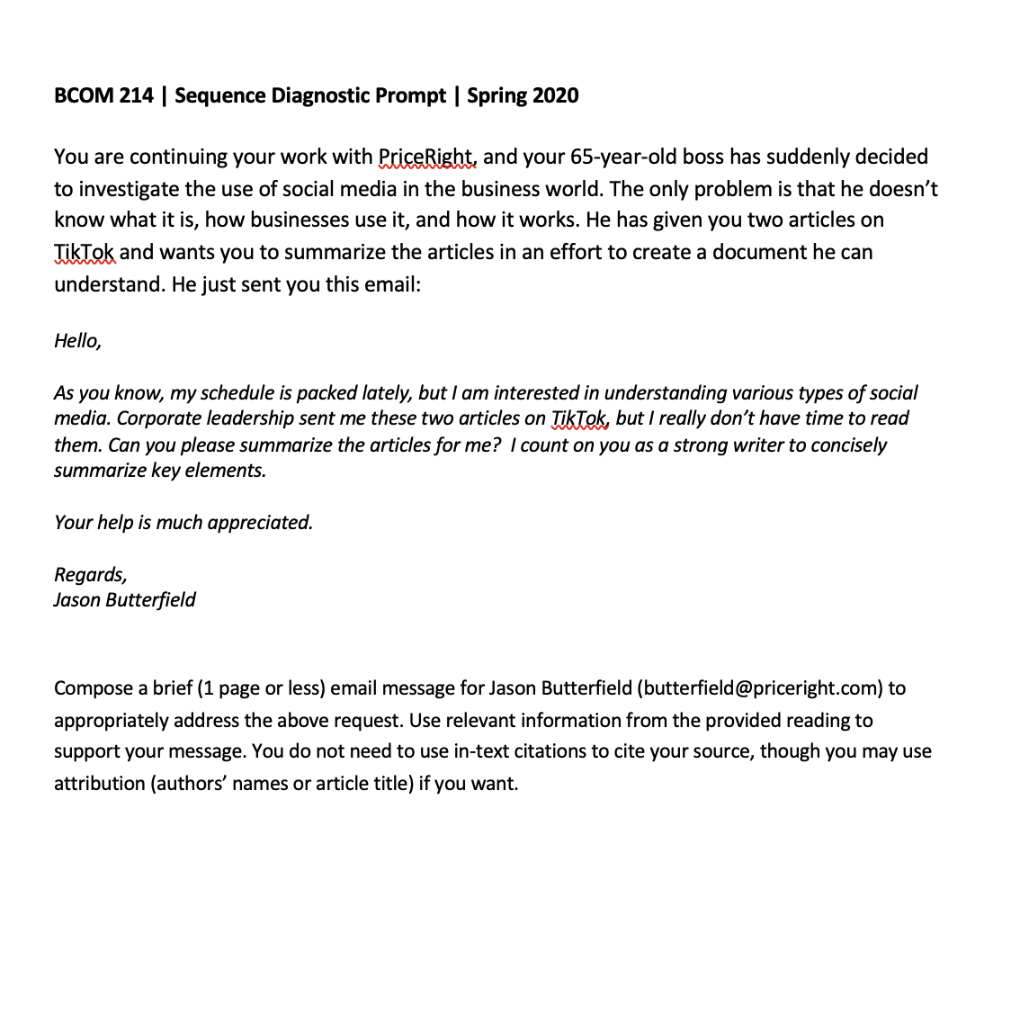 BCOM 214 Sequence Diagnostic Prompt | Spring 2020
