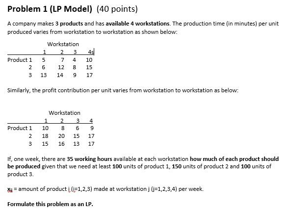 Problem 1 (LP Model) (40 points) A company makes