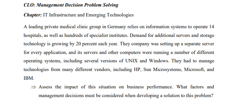 CLO: Management Decision Problem Solving Chapter: