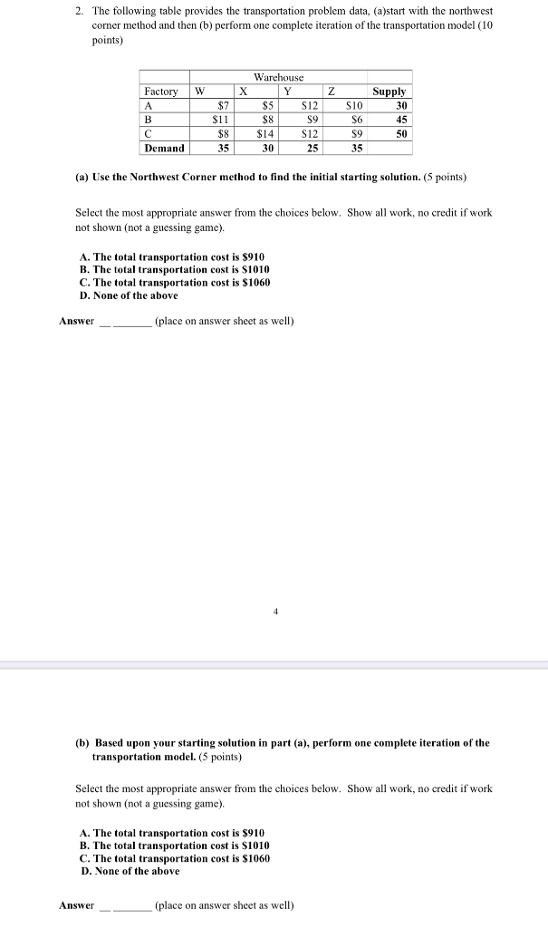 2. The following table provides the