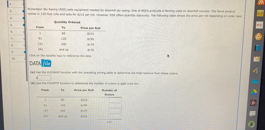 2. 3. Richardson Ski Racing (RSR) sells equipment