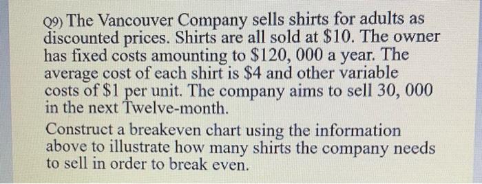 (9) The Vancouver Company sells shirts for adults