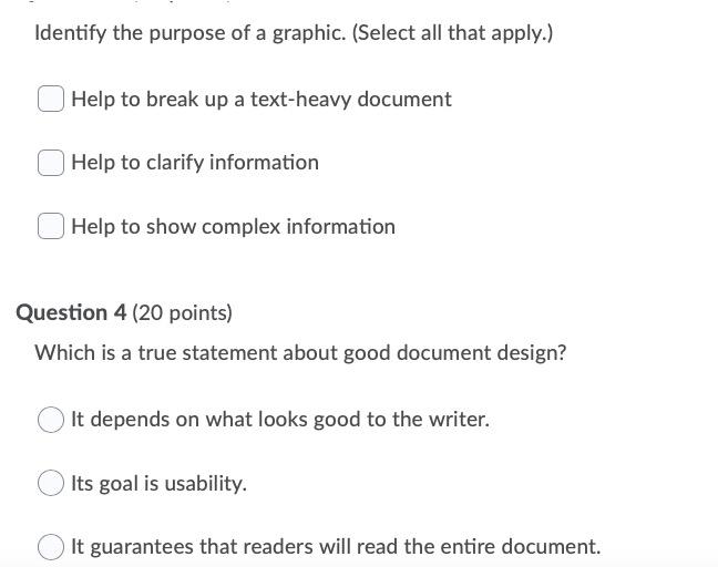 Identify the purpose of a graphic. (Select all