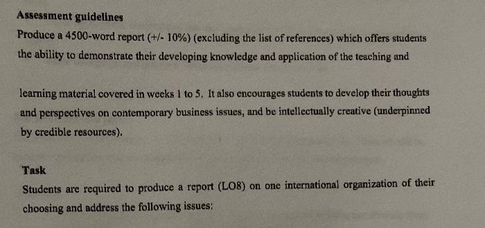 Assessment guidelines Produce a 4500-word report