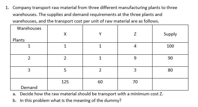1. Company transport raw material from three