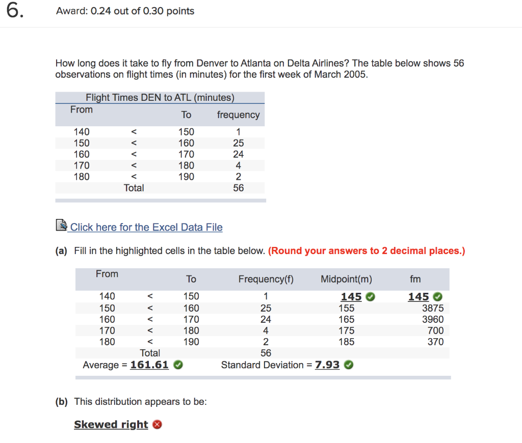 6. Award: 0.24 out of 0.30 points How long does