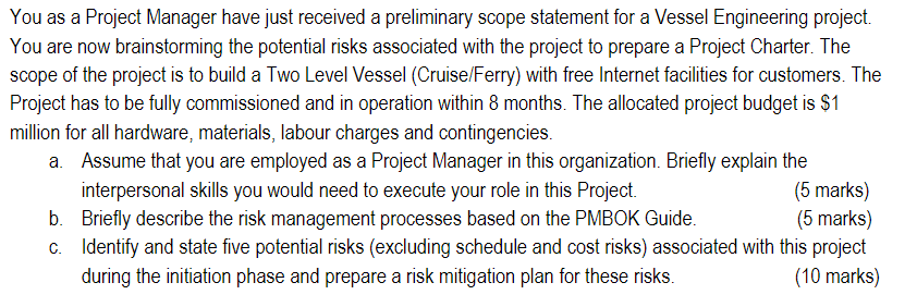 You as a Project Manager have just received a