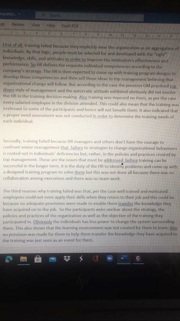 st Question Give 3 reasons why the training