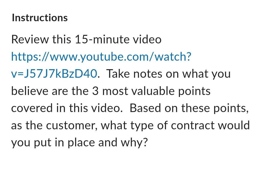 Instructions Review this 15-minute video