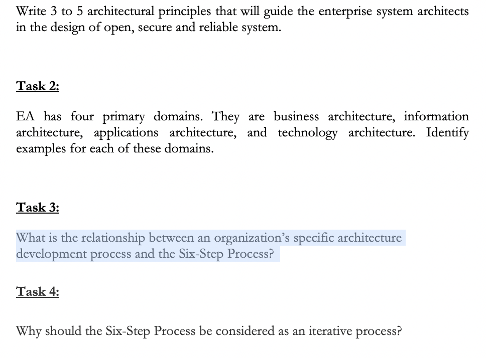 Write 3 to 5 architectural principles that will