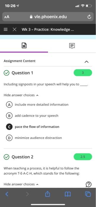 10:26 vle.phoenix.edu = X WK 3 - Practice: