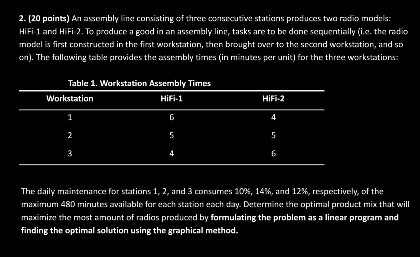 Linear Programming 2. (20 points) An assembly