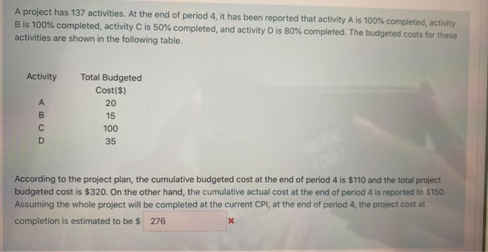 A project has 137 activities. At the end of