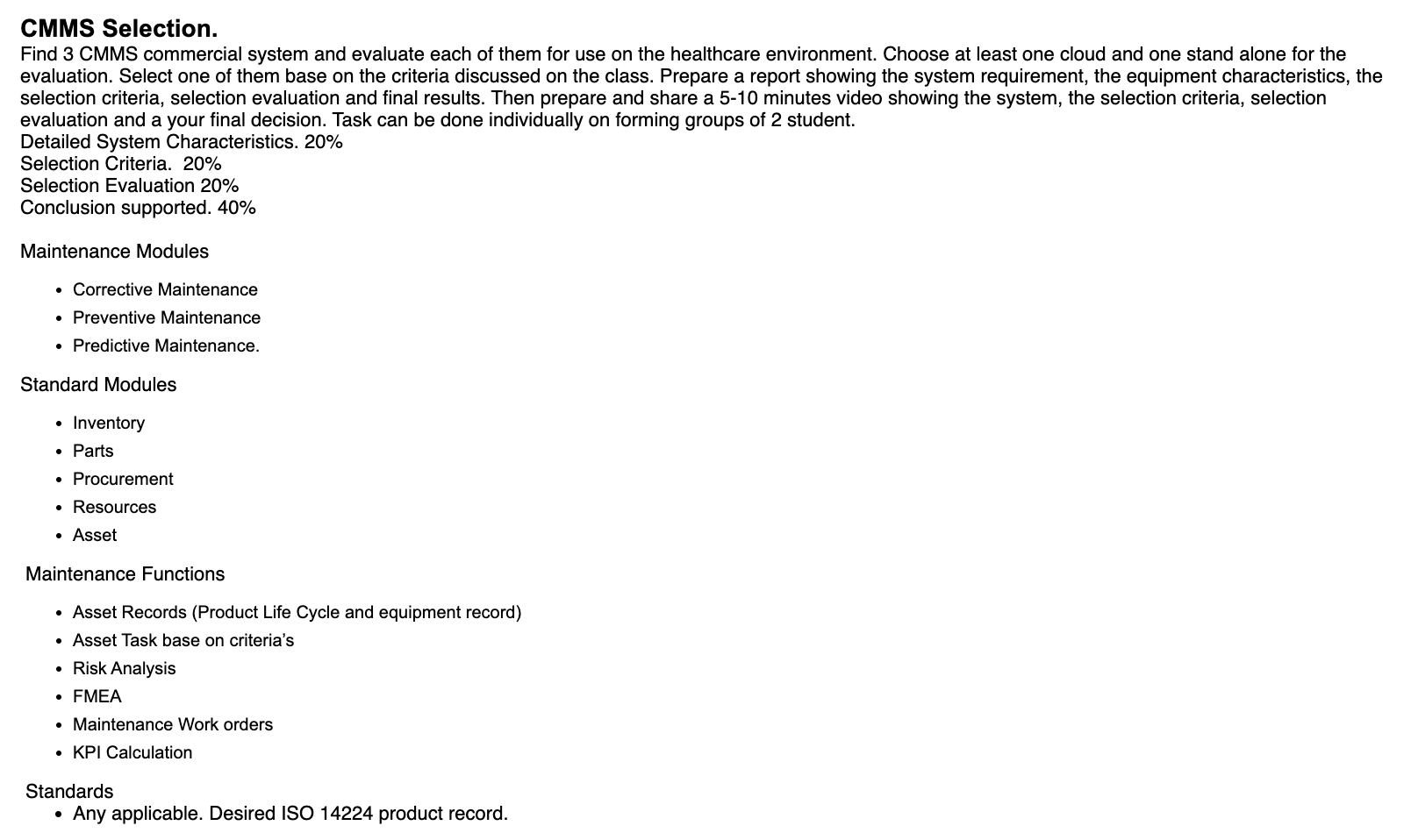 DIFFERENT ANSWER PLS. CMMS Selection. Find 3 CMMS