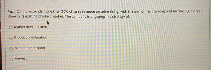 Pepsi Co. Inc. expends more than 30% of sales