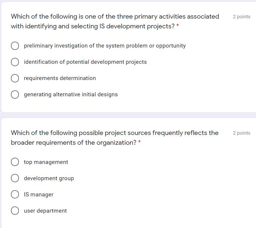 2 points Which of the following is one of the