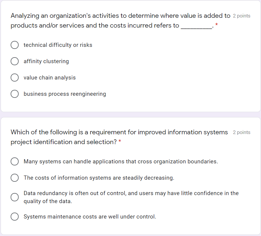 2 points Which of the following is one of the
