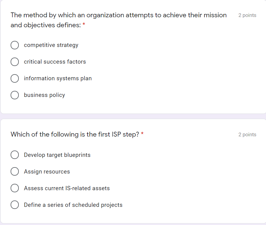 2 points Which of the following is one of the