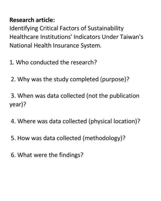 Research article: Identifying Critical Factors of