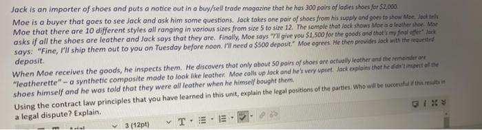 Jack is an importer of shoes and puts a notice