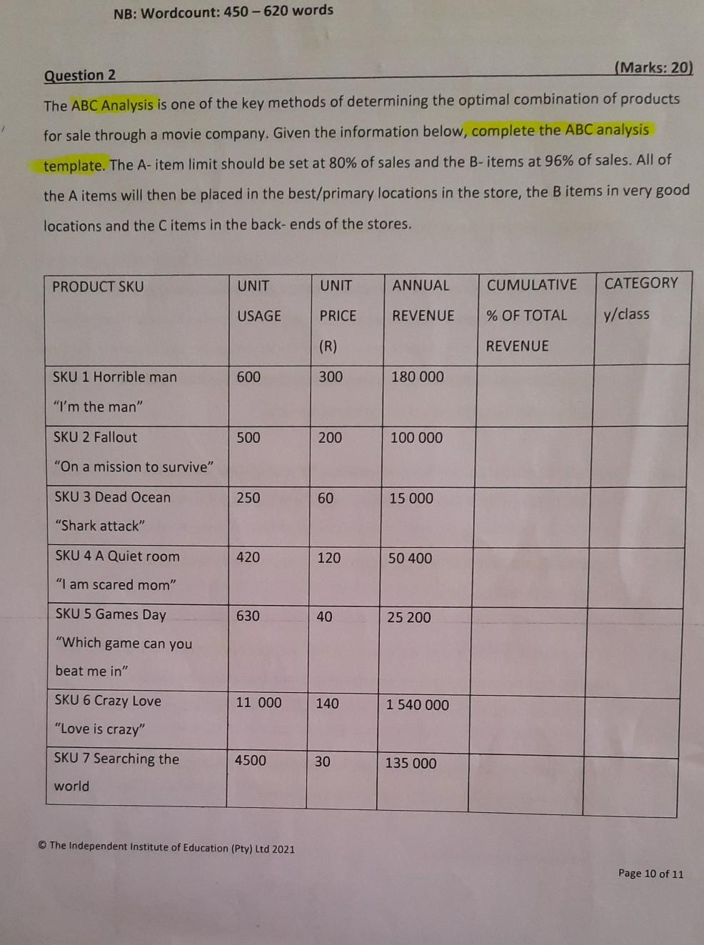 NB: Wordcount: 450-620 words (Marks:20) Question