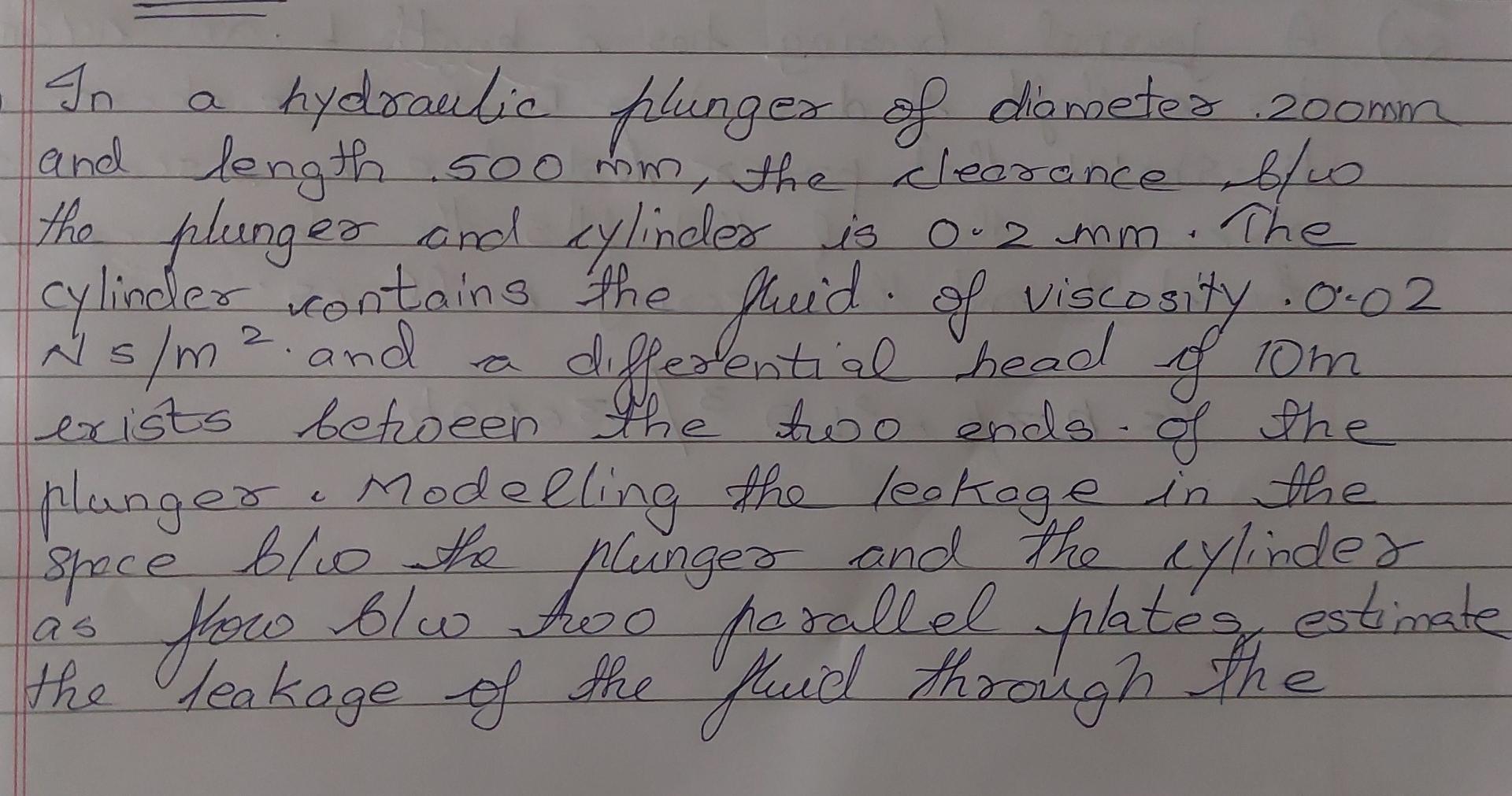 In a hydraulic plunger of diameter. 200mm and