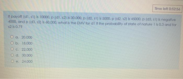 Time left 0:52:56 If payoff (di, sl) is 10000.p