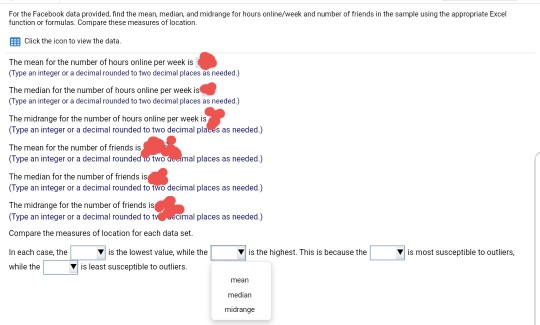 For the Facebook data provided find the mean