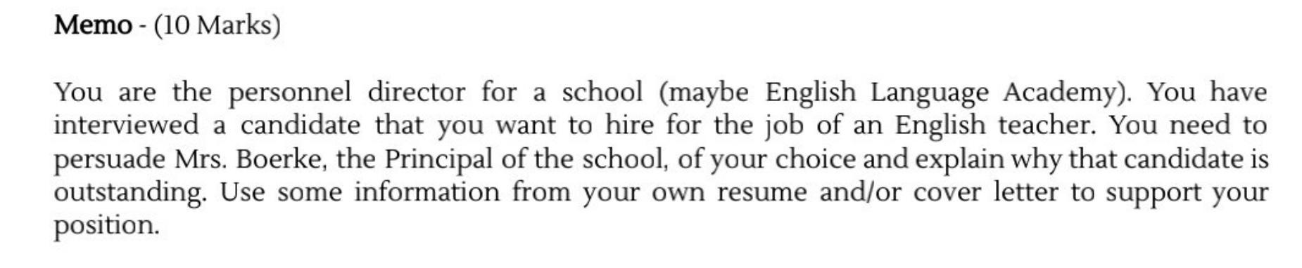 Memo - (10 Marks) You are the personnel director