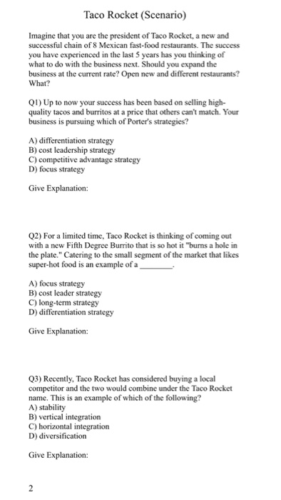 Taco Rocket (Scenario) Imagine that you are the