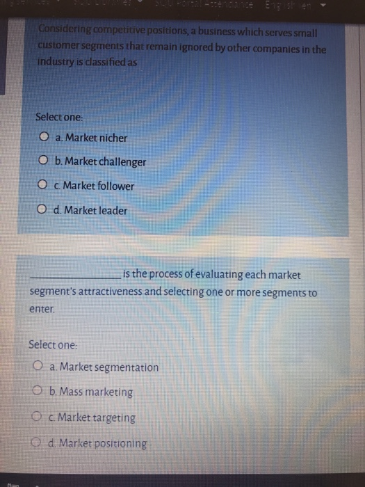 Considering competitive positions, a business