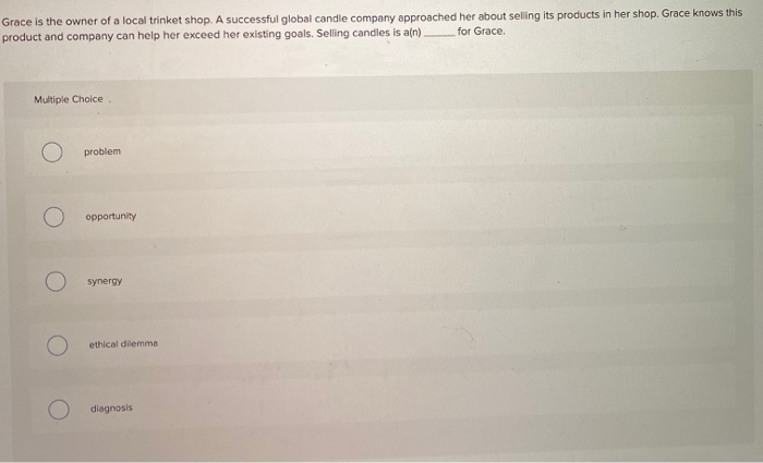 Grace is the owner of a local trinket shop. A