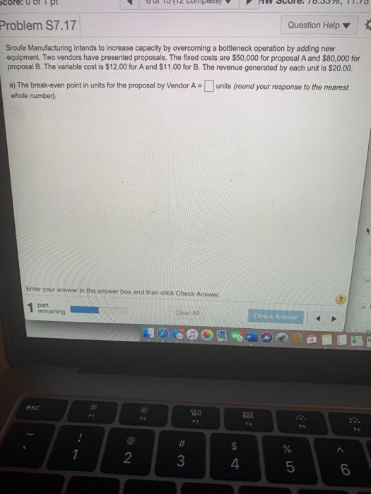 Problem S7.17 Question Help Sroufe Manufacturing