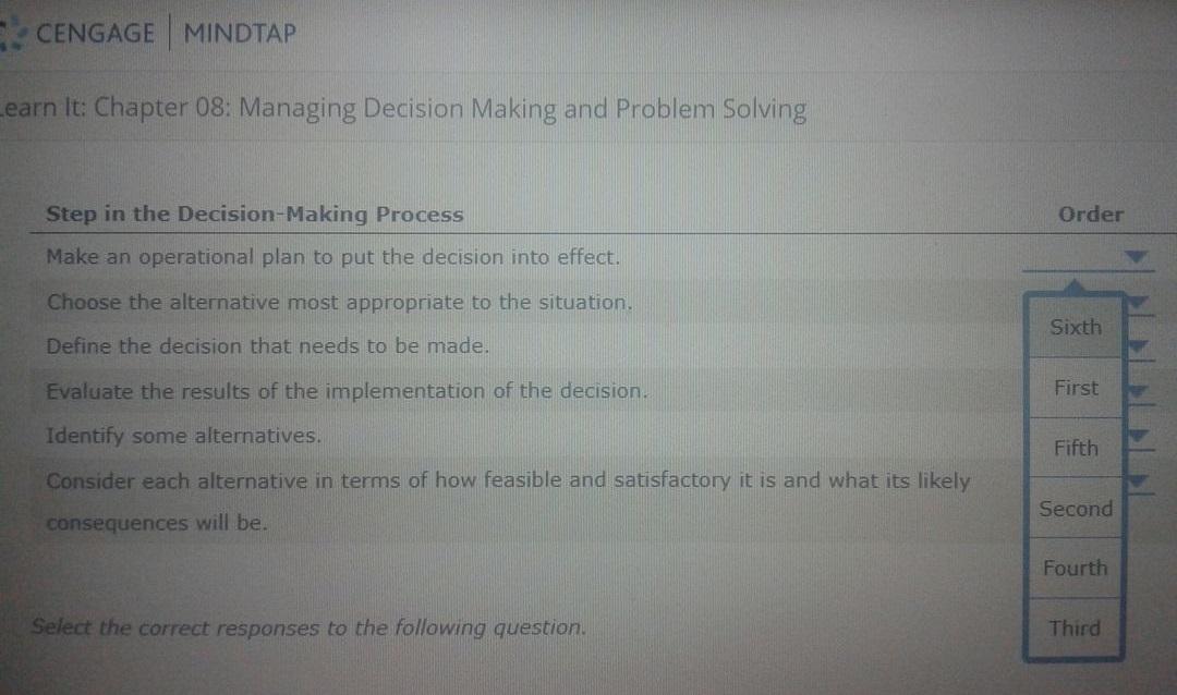 CENGAGE MINDTAP Learn It: Chapter 08: Managing