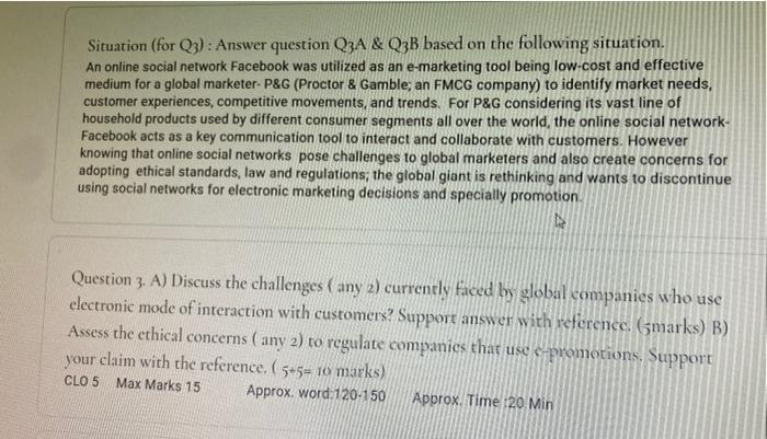 Situation (for Q3): Answer question Q3A & Q3B