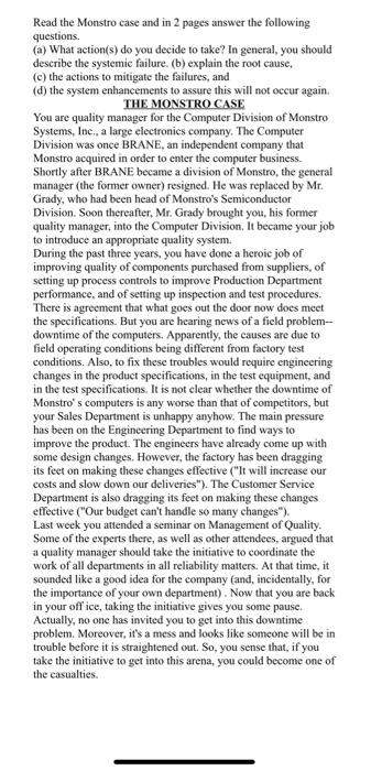 Read the Monstro case and in 2 pages answer the