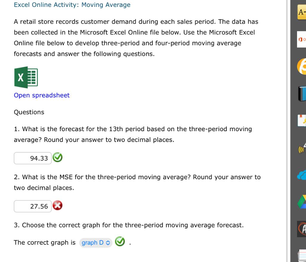 Excel Online Activity: Moving Average A- A retail