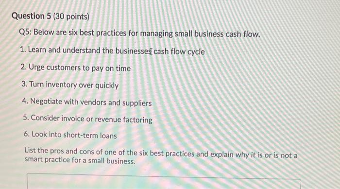Question 5 (30 points) Q5: Below are six best