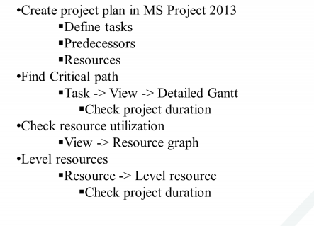Create project plan in MS Project 2013 Define