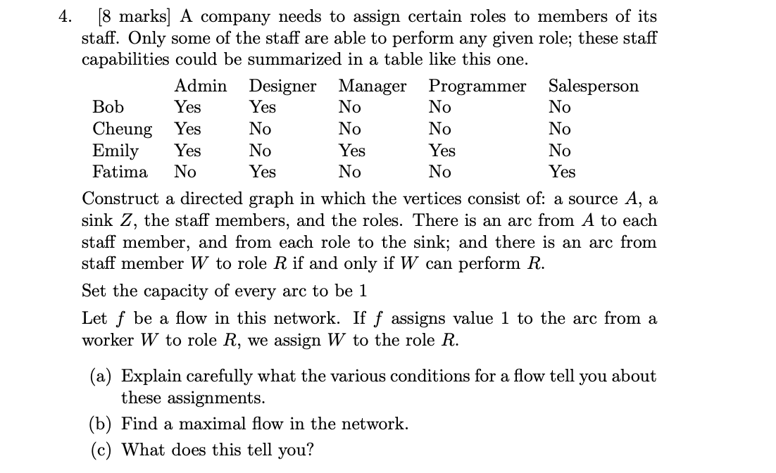 4. [8 marks] A company needs to assign certain