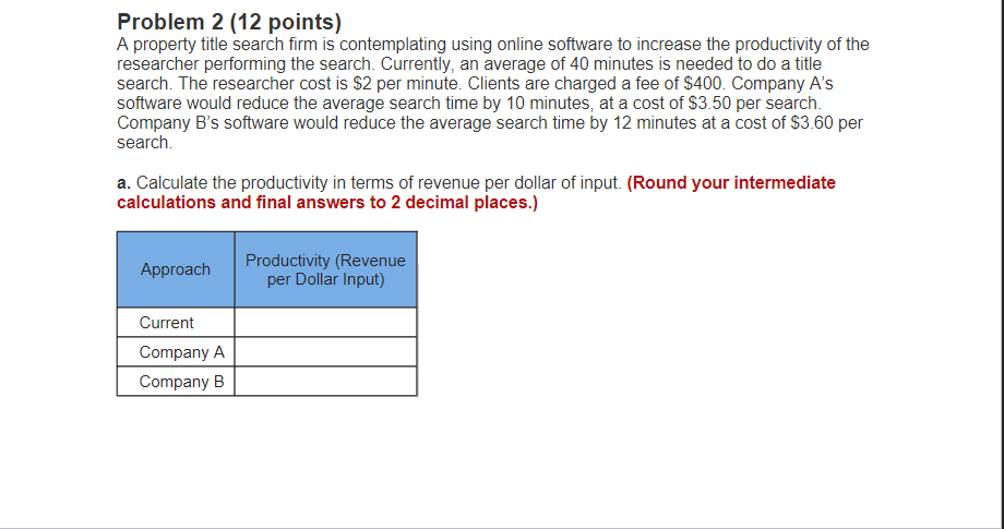 Problem 2 (12 points) A property title search