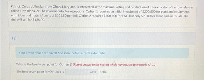 answer problem B please Patricia Zell a dollmaker