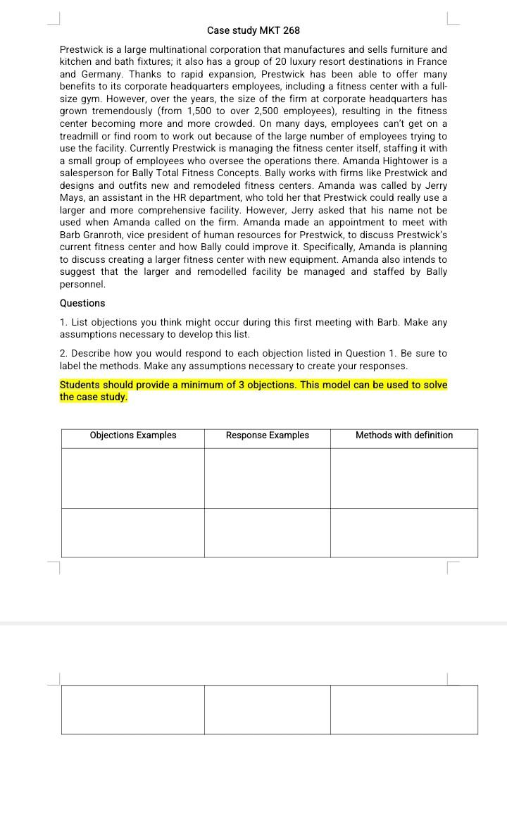 marketing Case study MKT 268 Prestwick is a large