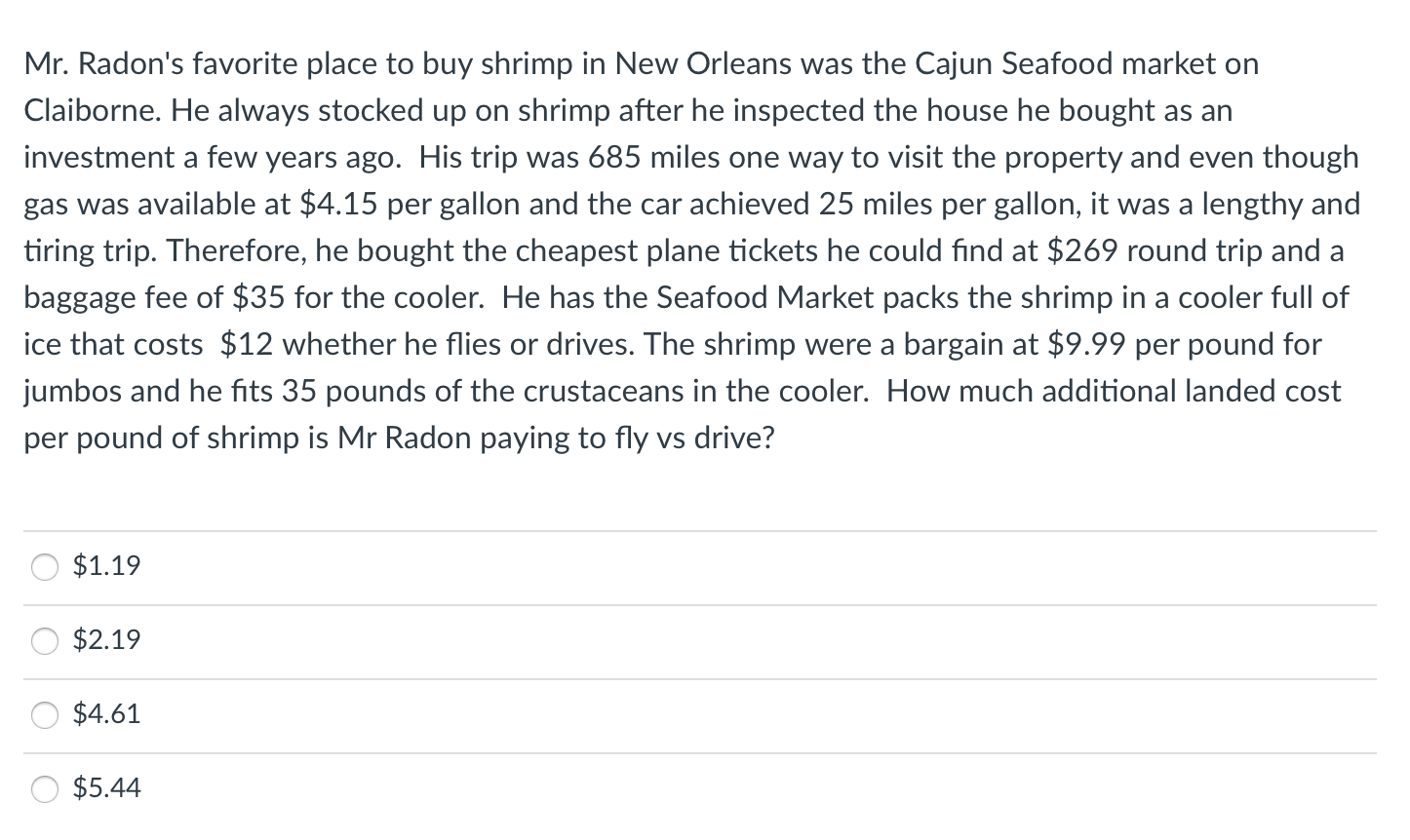 Mr. Radon's favorite place to buy shrimp in New