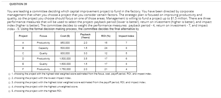 QUESTION 38 You are leading a committee deciding
